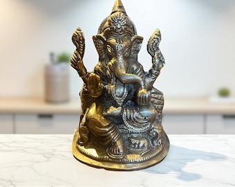 Hindu God Ganesha Statue – Brass Handcrafted Idol of Wisdom and Strength, Perfect Gift or Sacred Decor for Peaceful Spaces