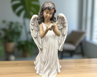 Figura de ángel hecha a mano – Escultura espiritual de resina de una mujer ángel – Regalo etéreo para decoración del hogar – Estatua de ángel guardián para estantería o altar