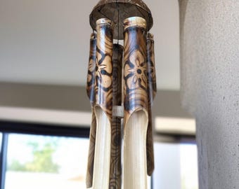Carillón de viento de bambú para un sonido relajante en el jardín / Decoración rústica hecha a mano para exteriores / Regalo natural único / Encanto bohemio para patio