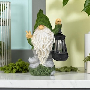 Garden gnome plastic statue – charming handmade lawn decor, outdoor whimsical gnome figure for patio, front porch, or flower bed