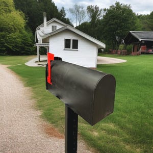 Schwarzer Briefkasten für Postmontage mit roter Fahne - Wetterbeständiger Kunststoff-Briefkasten für Außenbereich, Bauernhaus oder moderne Häuser