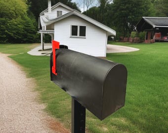 Black Mailbox for Post Mount with Red Flag – Weather-Resistant Plastic Mailbox for Outdoor Curb Appeal, Farmhouse or Modern Homes