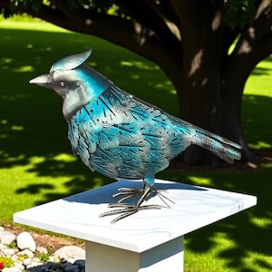 Blue Metal Bird with Solar Light | Handcrafted Garden Lantern | Rustic Outdoor Yard Decor for Patio, Porch, Flowerbed