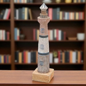 Wooden Lighthouse Decor – Nautical Handcrafted Gift for Shelf, Desk, Office – Coastal Miniature Sculpture Seaside vibes Gift