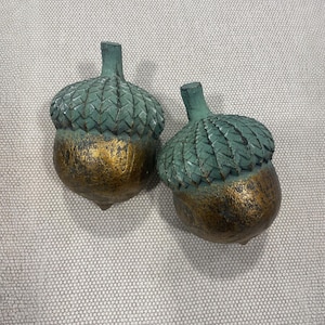 Handmade Acorn Decor Set of 2 – Green Topped Resin Accents for Fall Shelf, Cottagecore Vignette or Thoughtful Thanksgiving Gift