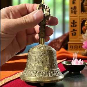 Handmade Brass Bell for Meditation & Ritual | Yoga Sacred Sound Tool | Spiritual Home Altar Décor Gift Tibetan Style Singing Bell