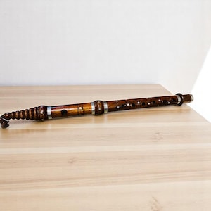 Boho Wood Flute Handmade | Traditional Wooden Pipe | Ethnic Music Gift | Hand Carved Folk Flute 17&quot; | Rustic Decor Instrument