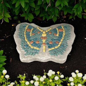 Handmade Stone Butterfly – Colorful Garden Wall Decor – Mosaic Rock Art – Nature Inspired Outdoor Accent – Rustic Patio Sculpture