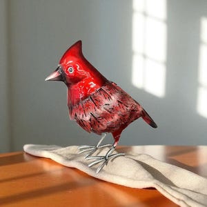 Red Metal Bird with Solar Light | Handmade Cardinal Garden Sculpture | Solar Powered Outdoor Lantern Decor for Porch or Balcony