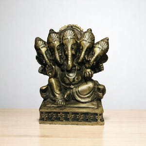 Handcrafted Ganesha Figurine | Hindu God Statue Brass | 5 Face Deity Sculpture | Yoga Altar Decor | Indian Spiritual Gift Boho Altar Decor
