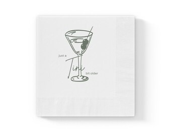 Servilletas de martini "Just a Tini Bit Olded" / Servilletas para fiestas de cumpleaños con cóctel