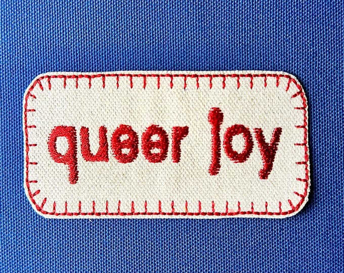 queer joy patch | vintage style embroidery |  iron on for lgbtq queer pride visibility