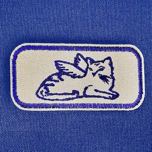 Winged Cat Iron On Patch: Vintage Storybook Style