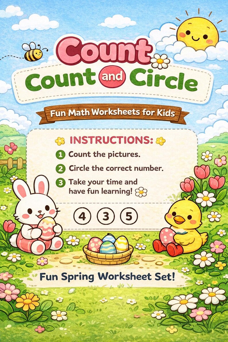 Spring Math Worksheets, Count & Write, Preschool Kindergarten (PDF ...