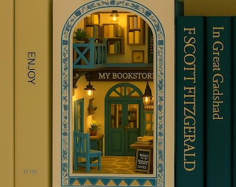 DIY Sea Breeze Book Nook Kit | 3D Wooden Puzzle Bookshelf Insert with LED Lights | SeaBreeze Library Diorama | Gift for Book Lovers