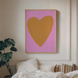 Pôster de coração rosa dourado, impressão de arte fofa, arte de parede retrô, decoração minimalista, quarto de meninas, presente exclusivo, download digital, pintura de coração