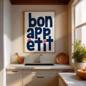 Bon Appétit Poster, Trendy Kitchen Wall Art, Modern Typography Print, French Quote Decor, Maximalist Printable Art, Instant Download