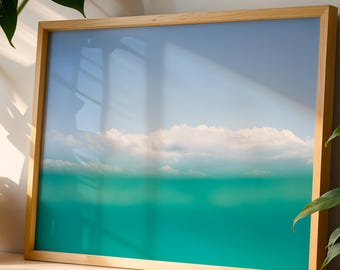 Stampa acqua turchese: paesaggio costiero astratto (download digitale)