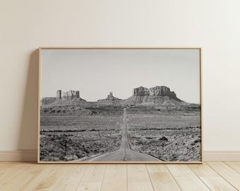 Monument Valley Photo Print: Black and White Desert Road (Digital Download)