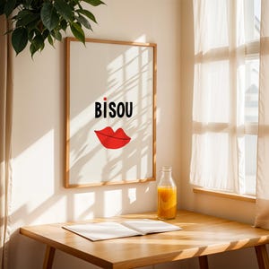 Bisou Lips Poster: French Love Saying, Minimalist Wall Art (Digital Download)