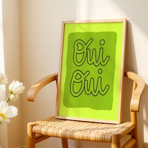 Oui Oui Poster, französischer Druck, Badezimmerkunst, lustige Typografie, Wanddekoration, minimalistisches Wohndekor, grüne Wandkunst, druckbare Wandkunst