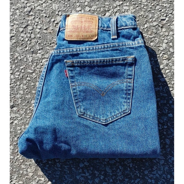 VTG des années 1990 Levi's 535 Euro Fit Red Tab Jeans Baggy Jeans patineur en denim délavé moyen fabriqué au Canada taille 34 x 32