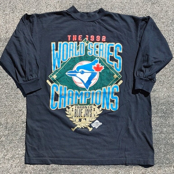 Vtg 1992 MLB Toronto Blue Jays World Series Champs Starter 1/2 Sleeve Mock Neck Made in Canada T-Shirt (M)