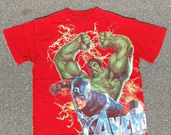 VTG 2012 Marvel The Avengers - T-shirt rouge imprimé pour jeunes enfants Taille (S) 6-7