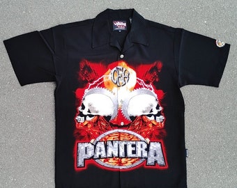 Vtg 2003 Pantera Cowboys from Hell Dragonfly Button-Up All Over Print Camicia Taglia (M)