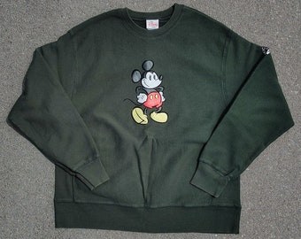 Vtg 2000s Disney Mickey Felt Graphic Print Crew Sweatshirt (XL)