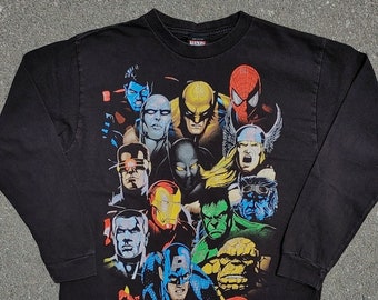 Vtg 2000s Marvel Mad Engine Super Heroes Imprimir camiseta de manga larga Juventud Tamaño de los niños (M)