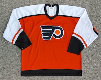 Maillot VTG des années 1980 LNH CCM Philadelphia Flyers à manches longues et col en V Fabriqué au Canada Taille Extra Large