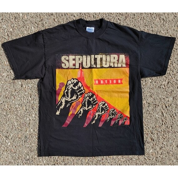 Vtg 2001 Sepultura Nation Double Sided Print Blue Grape M&O