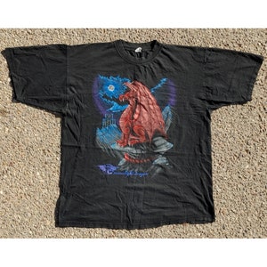 Vtg 1990s Moonlight Dragon Dark Fantasy Print T-Shirt Size (XL)