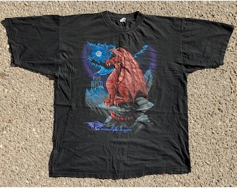 Vtg 1990s Moonlight Dragon Dark Fantasy Print T-Shirt Size (XL)