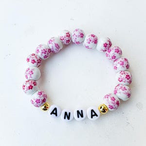 Girls Personalized Flower Porcelain Bracelet | Girls Birthday Gift | Girls Name Bracelet | Gift for Girls | Granddaughter Gift