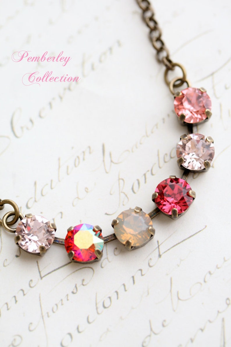 Pink Crystal Necklace Multicolored Necklace Blush Crystal Etsy