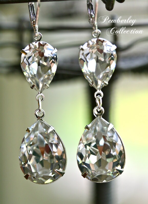 Bridal Crystal Earrings Swarovski Crystal Tear Drop Pear | Etsy