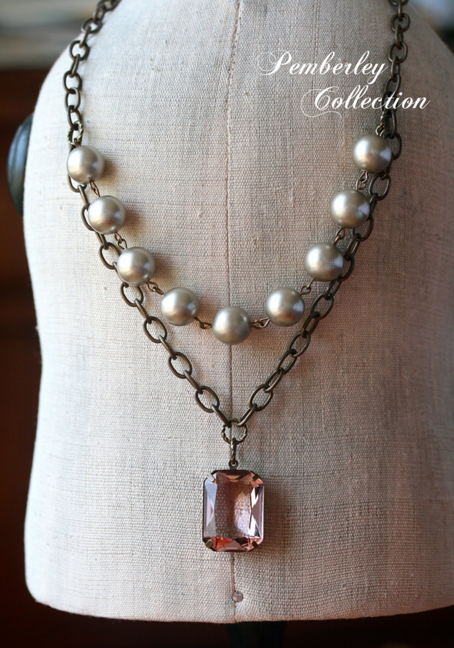 Blush Necklace Grey and Pink Platinum Pearls Estate Style Etsy