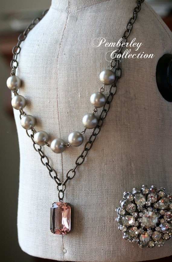 Blush Necklace Grey and Pink Platinum Pearls Estate Style Etsy