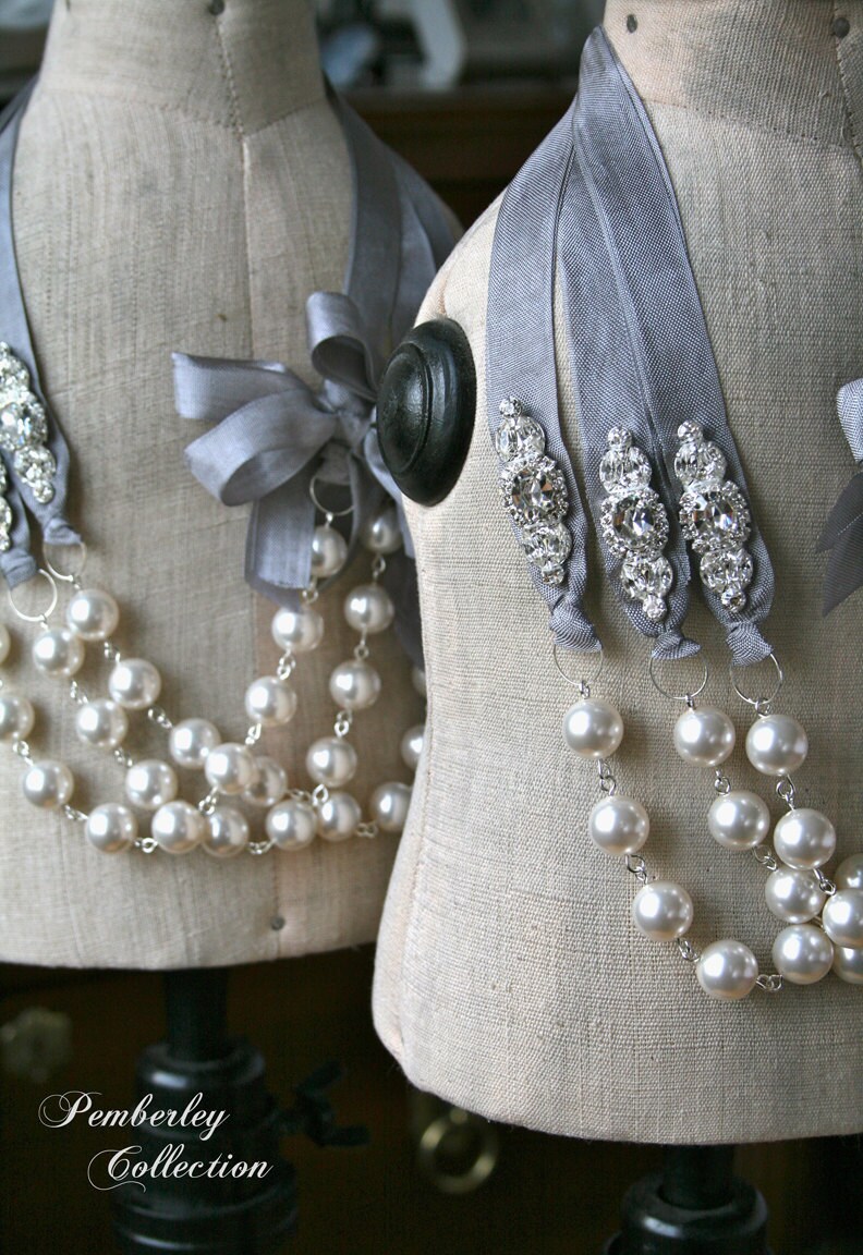 Ribbon Necklace Pearl and Ribbon Necklace Bridesmaid Etsy