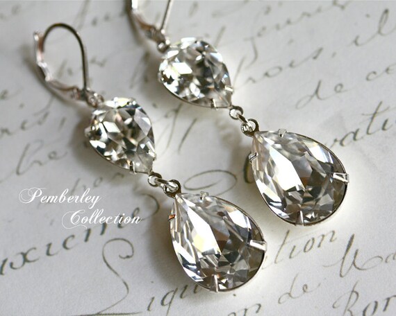 Bridal Crystal Earrings Swarovski Crystal Tear Drop Pear | Etsy