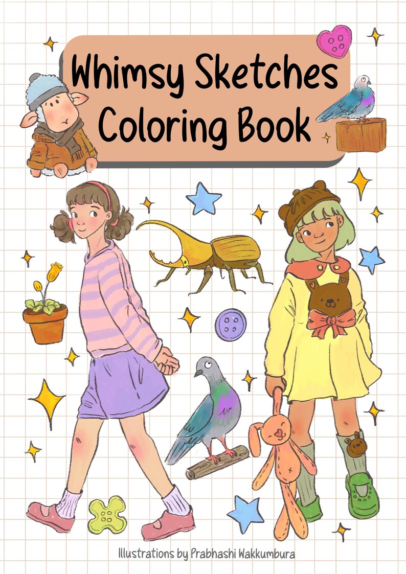 Whimsy Sketches Coloring Book | Hand Drawn Pages (digital Download ...