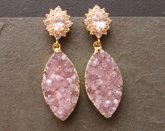 Lilac Amethyst Druzy. Gold Plated CZ studs. One of a Kind.