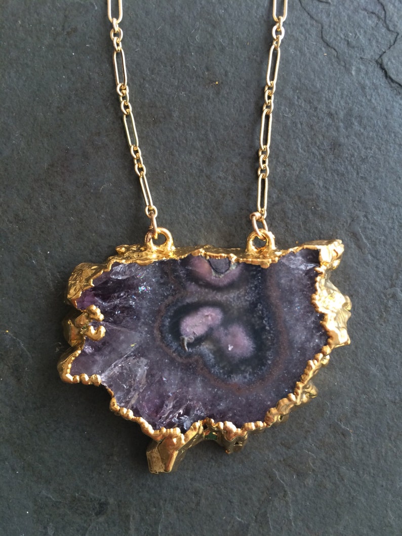 Amethyst Slice 22kt Gold Plated Necklace image 2