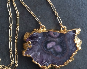 Amethyst Slice 22kt Gold Plated Necklace