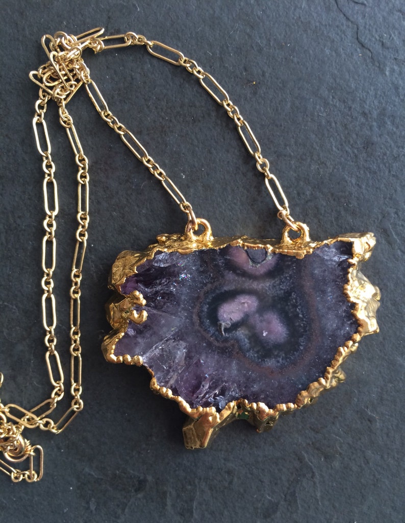 Amethyst Slice 22kt Gold Plated Necklace image 1