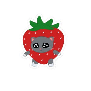 Cute Cat Strawberry Kiss-Cut Stickers | Fun Decor for Laptops, Water Bottles, Journals, Gifts, Kids&#39; Parties