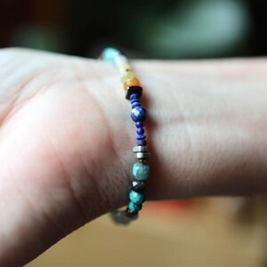 Beaded Bracelet with Turquoise, Yellow and Peruvian Opal, Lapis, Red Aventurine, Yellow Jade, Silver, and Copper