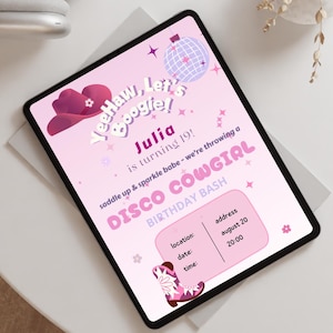 Disco Cowgirl Birthday Invitation: Pink Western Party (Digital Download)